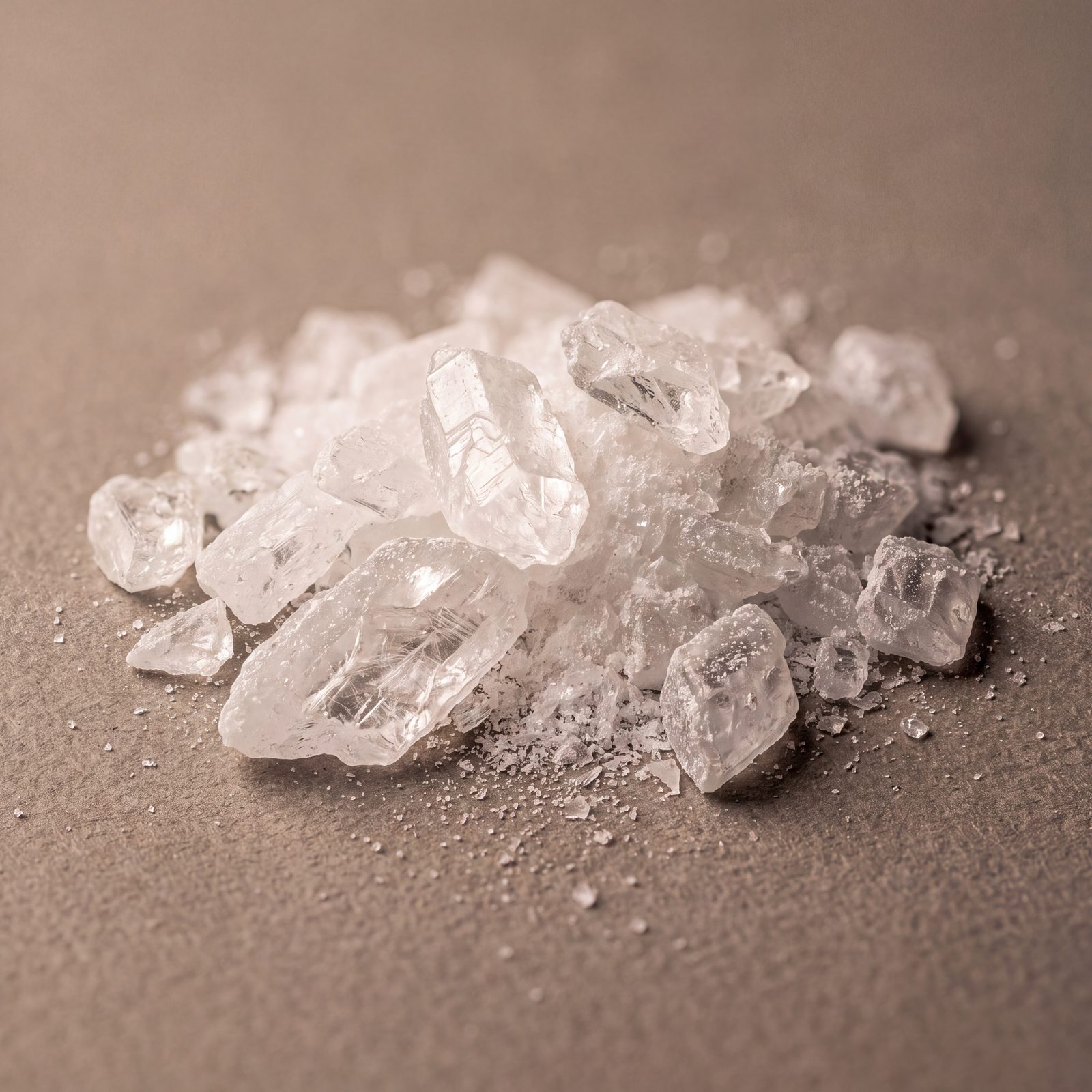 Cluster of white crystalline CBD isolate shards